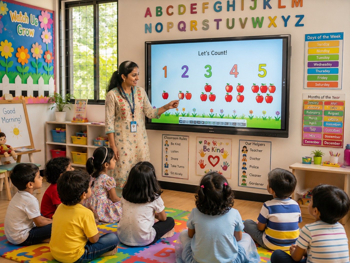 Children learning joyfully at Vishu Preschool, Pragathi Nagar